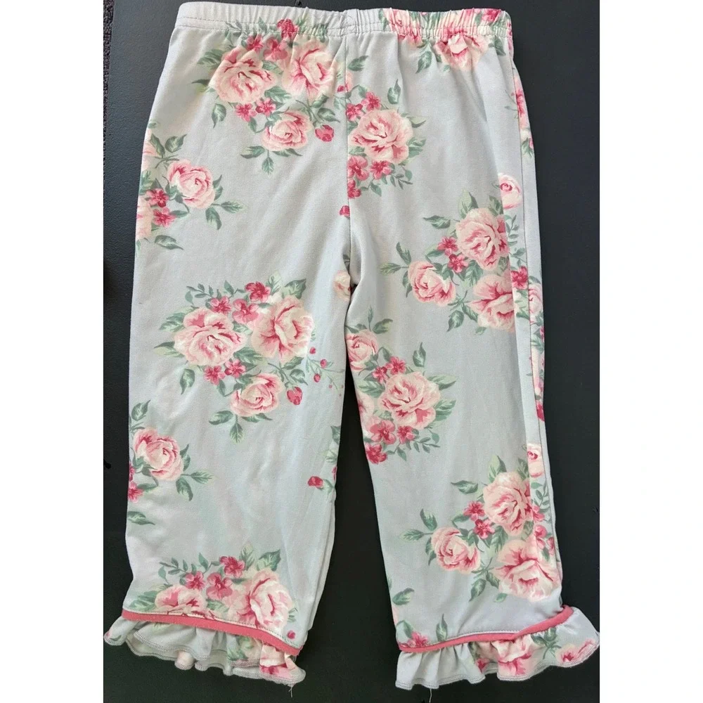 Tahari Pajama Set Floral Ruffle Girls 2T Blue Pink Good